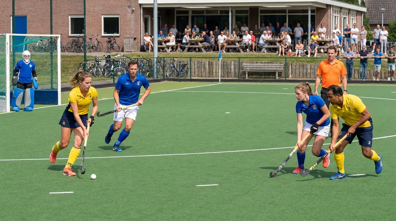 Hockeywedstrijd met publiek langs de lijn