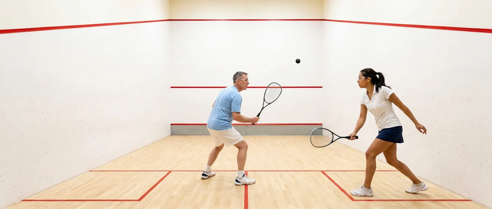 Twee squashspelers in de rally